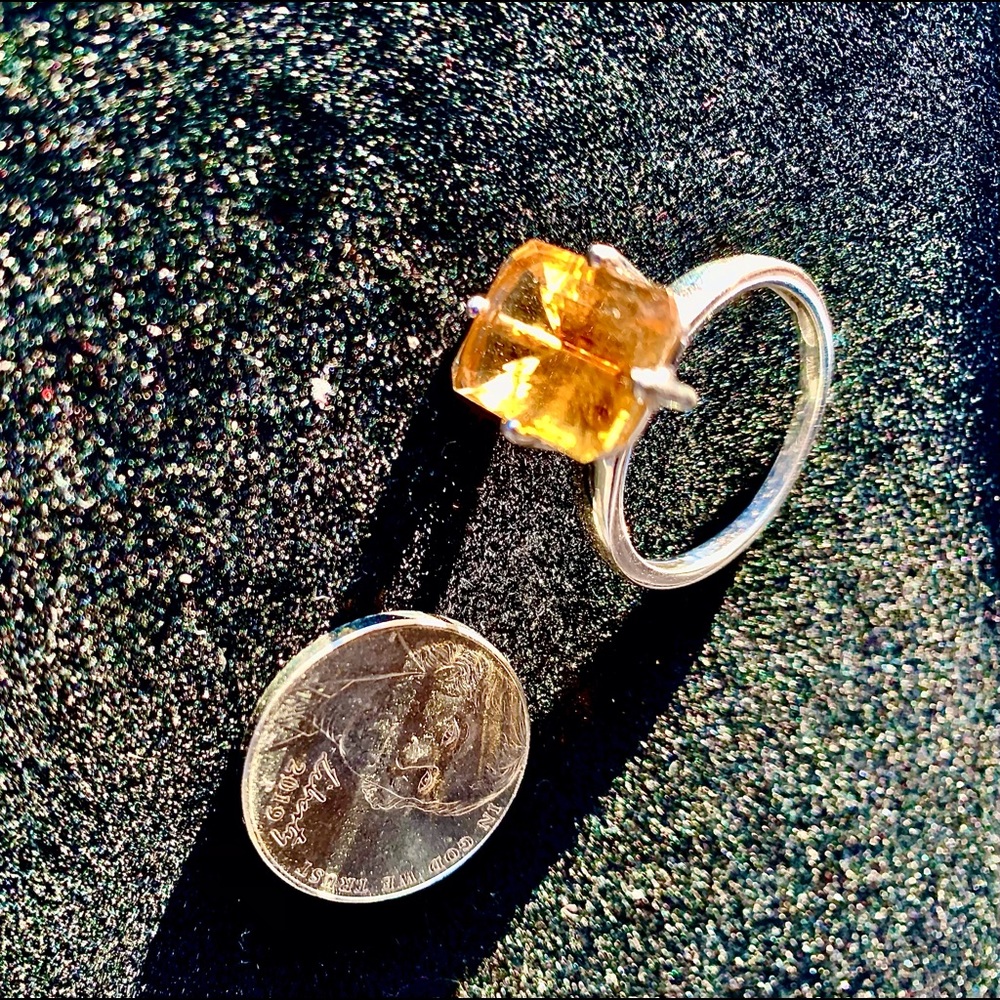 Beautiful Emerald Cut Citrine Ring Size 10 set in stamped 925 sterling silver